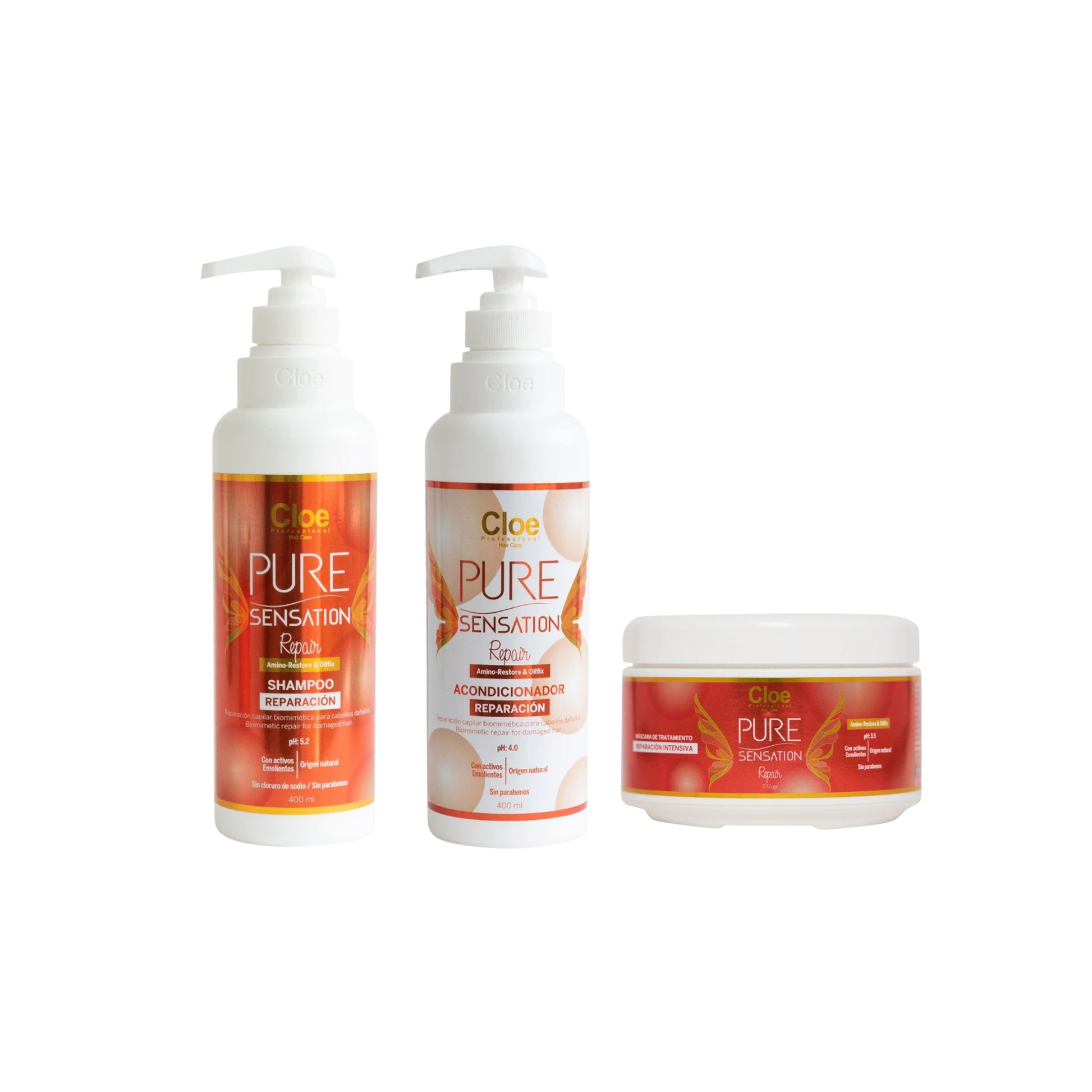 PACK SHAMPOO, ACONDICIONADOR Y MASCARA PURE SENTATION REPAIR CLOE