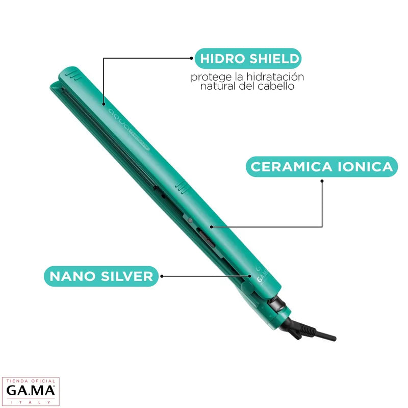 Plancha alisadora Elegance Led Aqua Therapy Control Temperatura Verde Turquesa